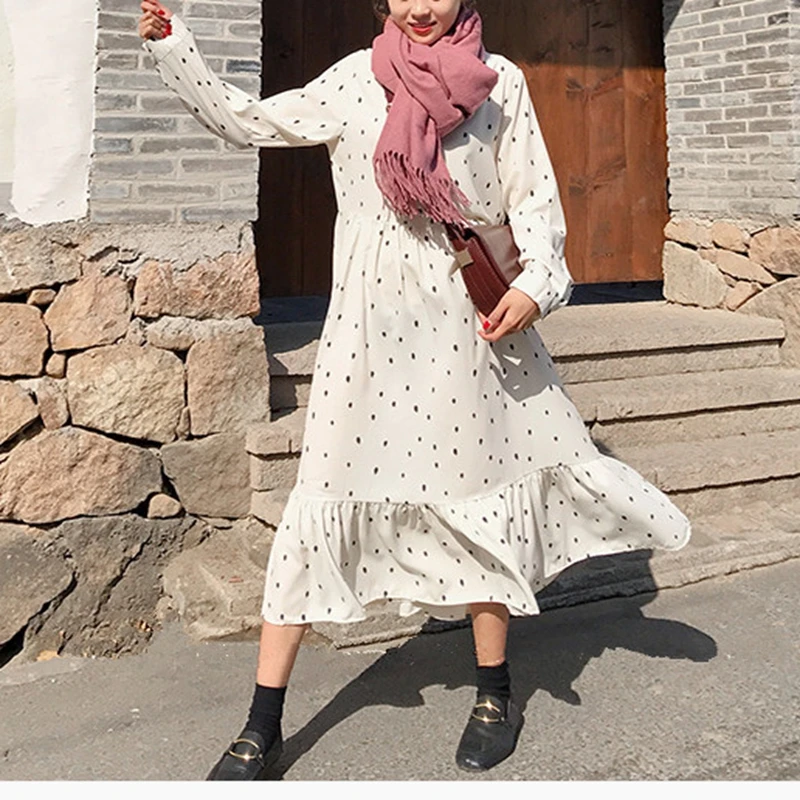 

Autumn women's dress large size 4XL-8XL loose long-sleeved print drop imitation linen fashion round neck dress bust 130CM