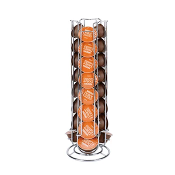 

Iron Chrome Plating Display Capsule Rack Rotatable Coffee Pod Holder Stand Storage Shelves For 24pcs Dolce Gusto Capsule