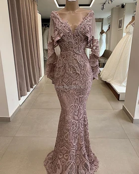 

Luxury Vintage Mermaid Evening Dress Floor-Length Elegant Pearls Lace Prom Dress Robe De Soiree Aibye Middle East Dubai Arab