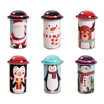 

6Pcs Christmas Candy Box Christmas Decorations Storage Iron Box Candy Cans Children Gift Bucket Christmas Candy Gift Organizer C