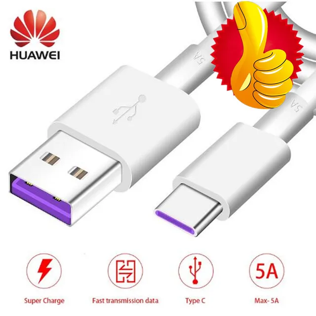 Original Huawei P30 USB Type C Cable P20 Pro lite Mate20 10 Pro P10 Plus lite V10 USB 3.1 Type-C Supercharge Charger Cable 1