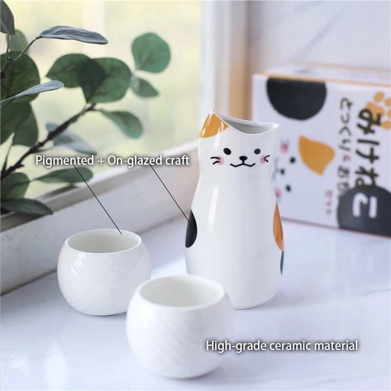 Own Sakejapanese Lucky Cat Sake Set - 300ml Tokkuri & 2 Ochoko Cups,  Ceramic Barware