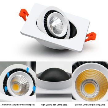 [DBF]Square 360 Angle Adjustable LED COB Recessed Downlight Black/White 2