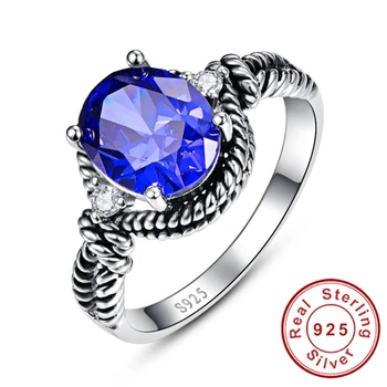 

Vintage Tanzanite Blue Nature Stone Round Cut Silver Twisted Rings for Women 925 Sterling Silver Wedding Rings Christmas Gift