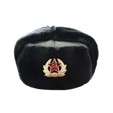 Hat Russian Army Military Hats Pilot Police Polyester Hat Winter Men Snow Skiing Cap With Earmuffs 55-60 Cm