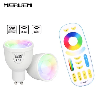 

Mi.light 2.4G Dimmable LED Spotlight 5W GU10 LED Bulbs Lamp AC 85V-265V RF Remote Control Smart Wireless Led Light