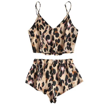 

Women Sexy Sleepwear Pajama Set Leopard Temptation Babydoll Nightwear Cute Top Shorts 2pcs/set Multi-color #