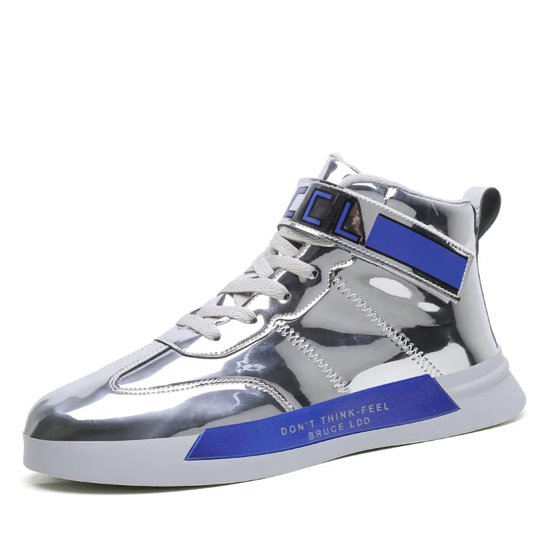 

Men's Shoes Korean-style Trend Versatile Mirror Bright Surface Online Celebrity Cool High-top Board Shoe Men Lively Fella Social