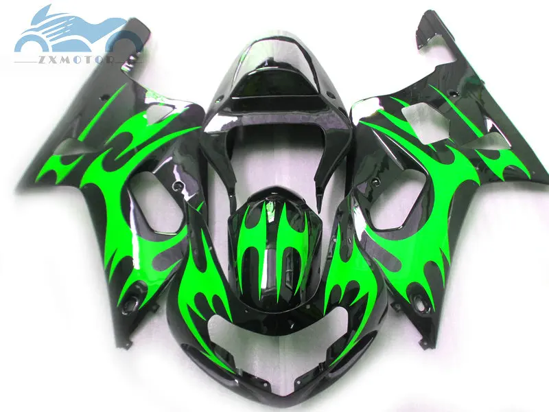 Green black Fairing АБС-пластик обтекатели комплект для SUZUKI K1 2001 2002 2003 GSXR600 GSXR 750 GSXR750 01 02 03 желтый фиолетовый зеленый оранжевый огонь - Цвет: Green black Fairing