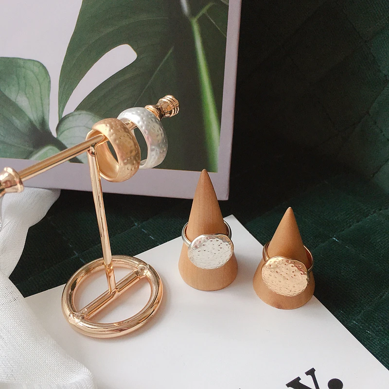 HUANZHI Korean New Geometric Surface Bump Irregular Wafer Matte Opening Metal Ring for Women Men Girls Party Retro Jewelry