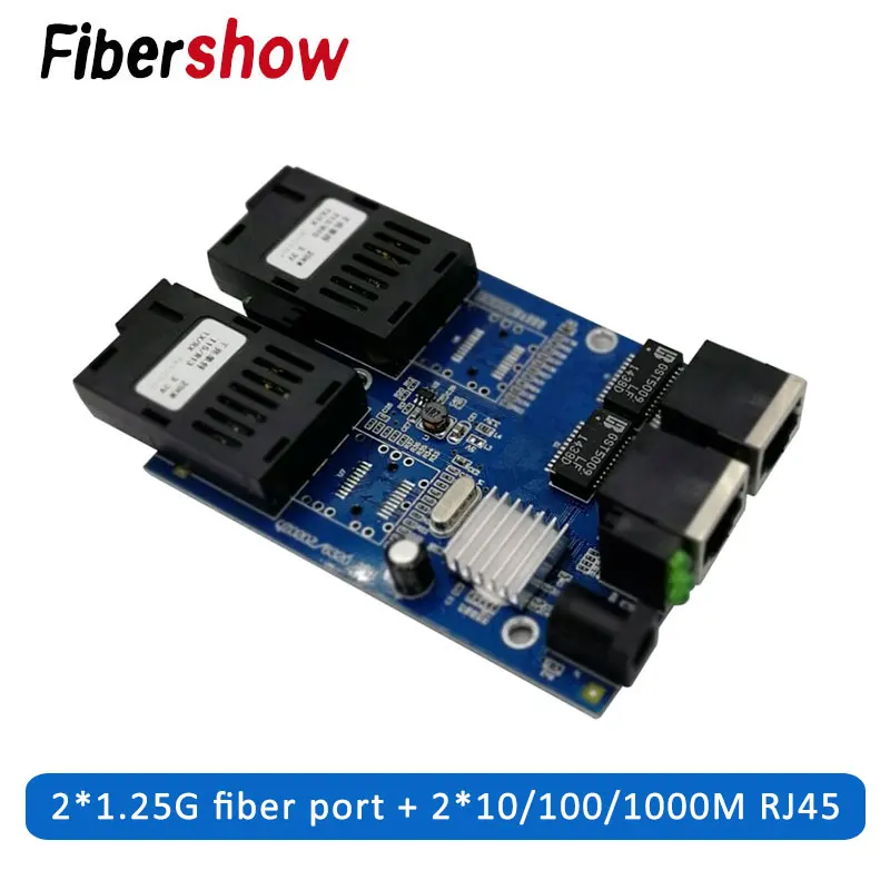 Гигабитный коммутатор эфирной сети 2 RJ45 UTP 2 SC волокно гигабитные волоконно-оптический медиа конвертер 2SC 2RJ45 коммутатора Ethernet 10/100/1000M печатной платы