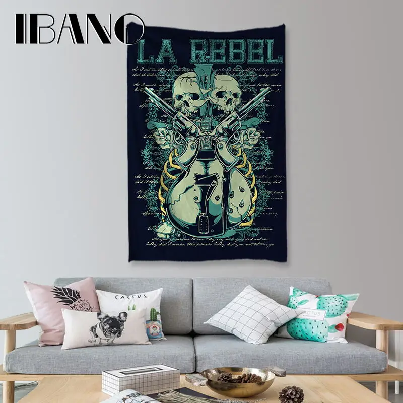 IBANO, панк, музыка, череп, гобелен, искусство, Настенное подвесное одеяло, домашнее украшение для бара, кофейной комнаты, гостиной, гобелен