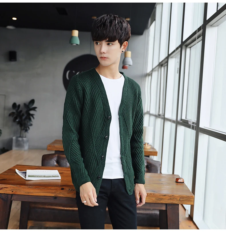 V-Neck Sweater Men's Twist Knitted Sweater Bottom Cardigan Tee Cardigan Solid Regular Casual Business Japan Style Koren Style