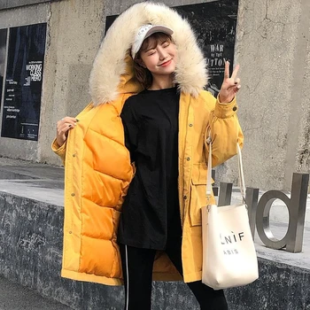 

Yocalor Long Winter Coat Women Lady Warm Peach Long Parka Jacket Women Big Fur Thick Slim Outerwear Hood Down Snow Wear