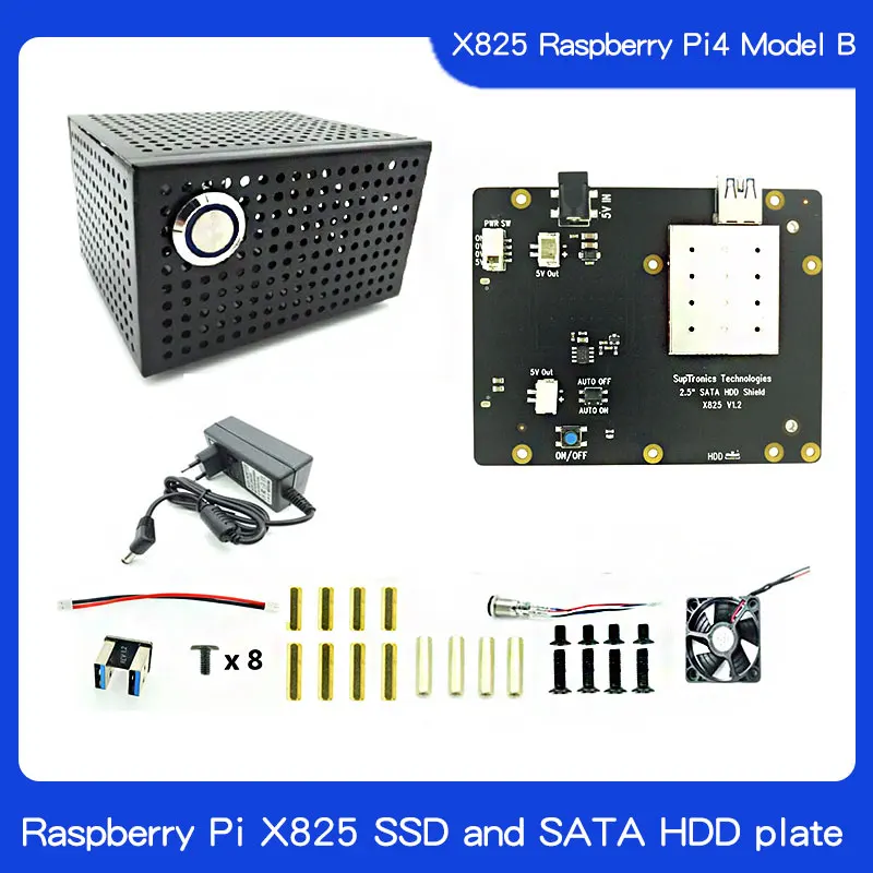 Nuevo Raspberry Pi X825 SSD y placa SATA HDD caja Metallica a juego+ прерыватель+ вентилятор fresco, chasis de panal para X825