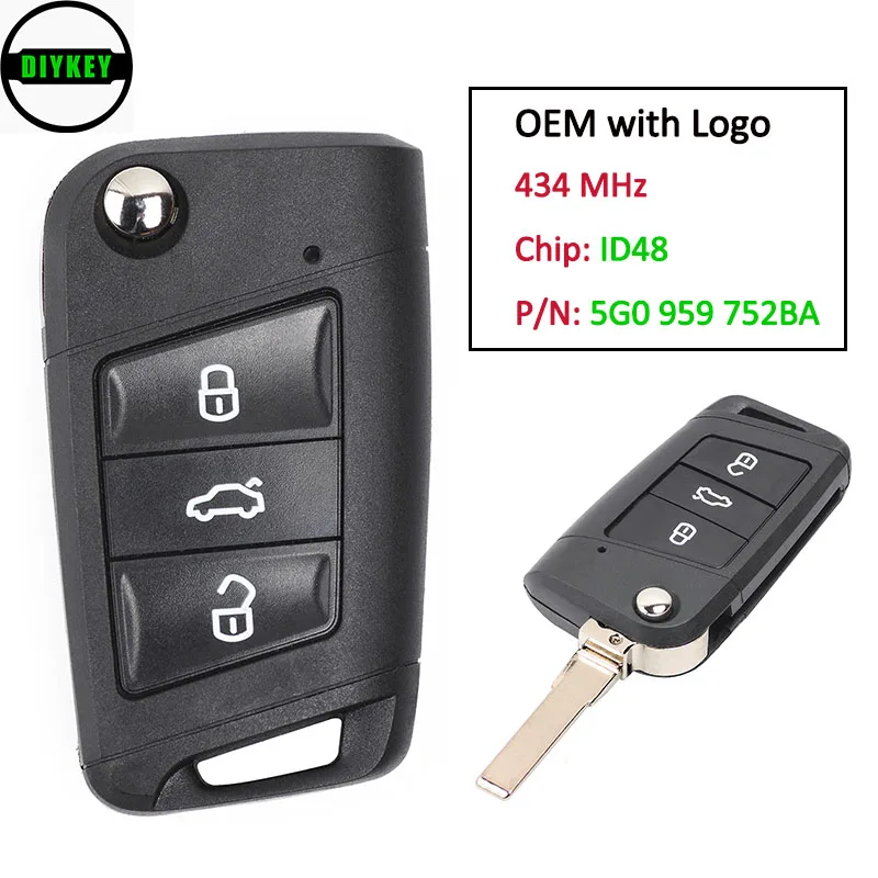 

DIYKEY OEM for Volkswagen MQB Golf for Skoda Octavia A7 Remote Key Fob 434MHz ID48 5G0959752BA / 5G0 959 752BA HU66