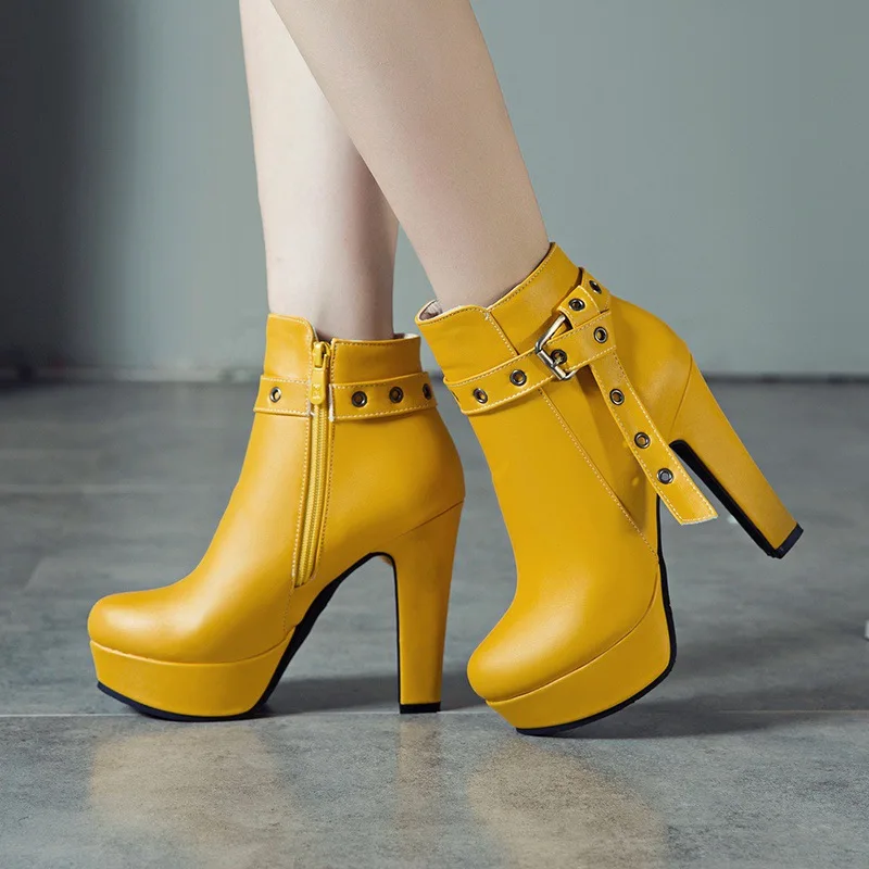 

Round Toe Zipper Clogs Platform Bootee Woman 2019 Ankle Boots Woman's Shoe Luxury Designer Chunky Heel Shoes For Booties Red