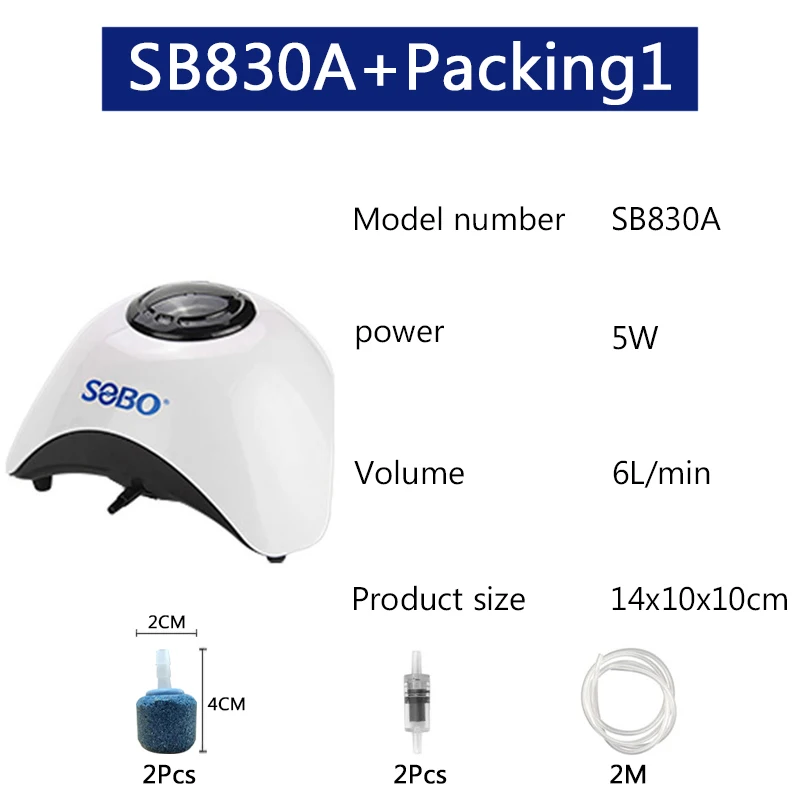 SB830A Packing1 SOBO 5W 10W автомобильный насос для аквариума. кислорода дизайн воздушный насос воздушный компрессор двойной/один выход Регулируемый - Цвет: SB830A Packing1