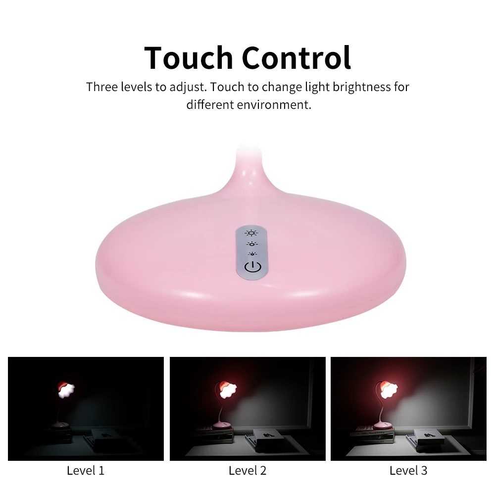 LED Desk Lamp Eye-caring Booklight 3 Levels of Brightness Touch Control Office Lamp for For Bedside Book Reading Study Office