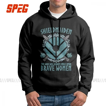 

Vintage Hoodies Men Shield Maiden Viking Valhalla Pure Cotton Hooded Sweatshirts Wholesale Hoodie Shirt