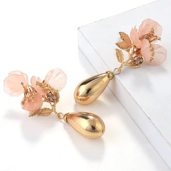 

AENSOA Elegant New Long Flower Drop Earrings For Women Fashion Trendy Unique Gold Color Pendant Earrings Fashion Jewelry Gift