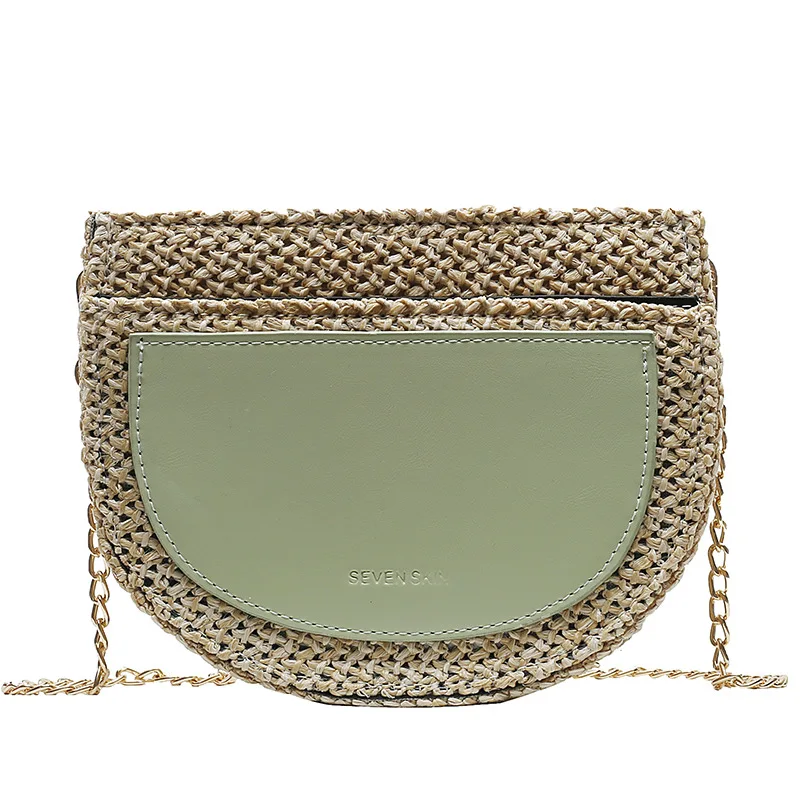 JIULIN The new crescent grass knitted handmade multi-pocket Bohemian style single shoulder straddle lady bag in