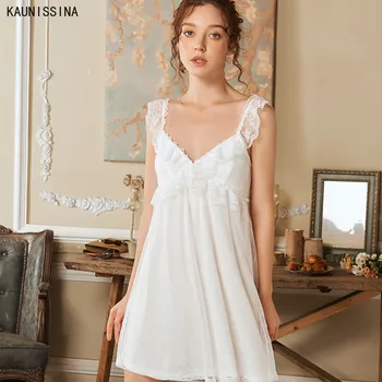 

Princesses Nightgown Sleeveless Homewear Dress Short Sleepshirts Cotton Lace Sleepwear Loose White Pink Sexy Lingerie Nightdress