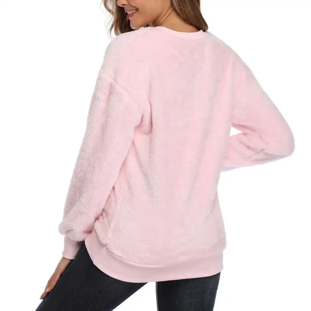 pink sweatshirt women plush sweatsuit lmitation lambskin round