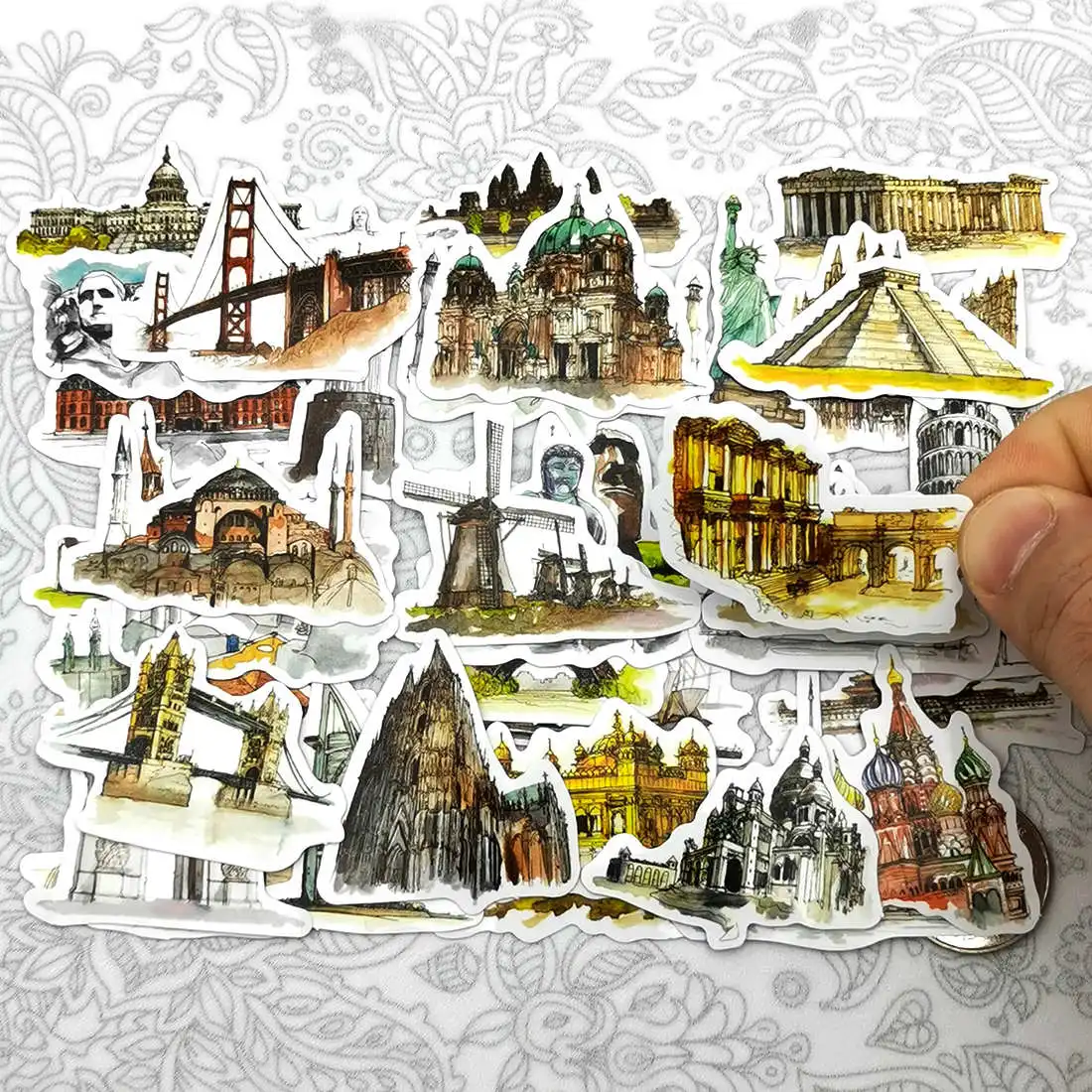 42pcs Cute City Landmarks Historic Site Art Graffiti Travel Mini Diary Scrapbook Stationery Phone Laptop Stickers for Kids Toys | Игрушки и