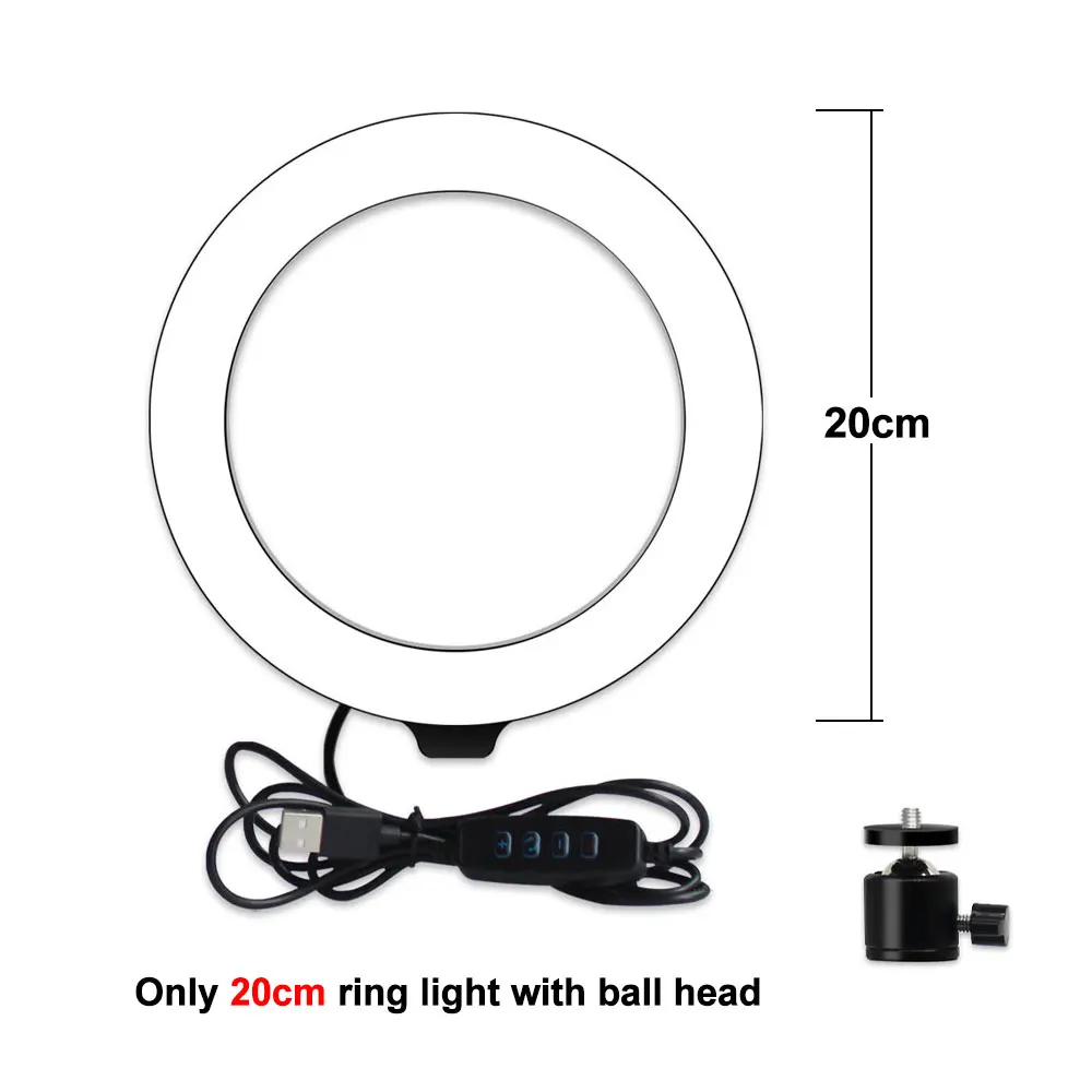 only 20cm ring light 10 дюймов 26 см светодиодная кольцевая лампа для селфи,фотосъемки, Yutube Live Video с штативом трипод, телефонным держателем и USB кабель - Цвет: only 20cm ring light