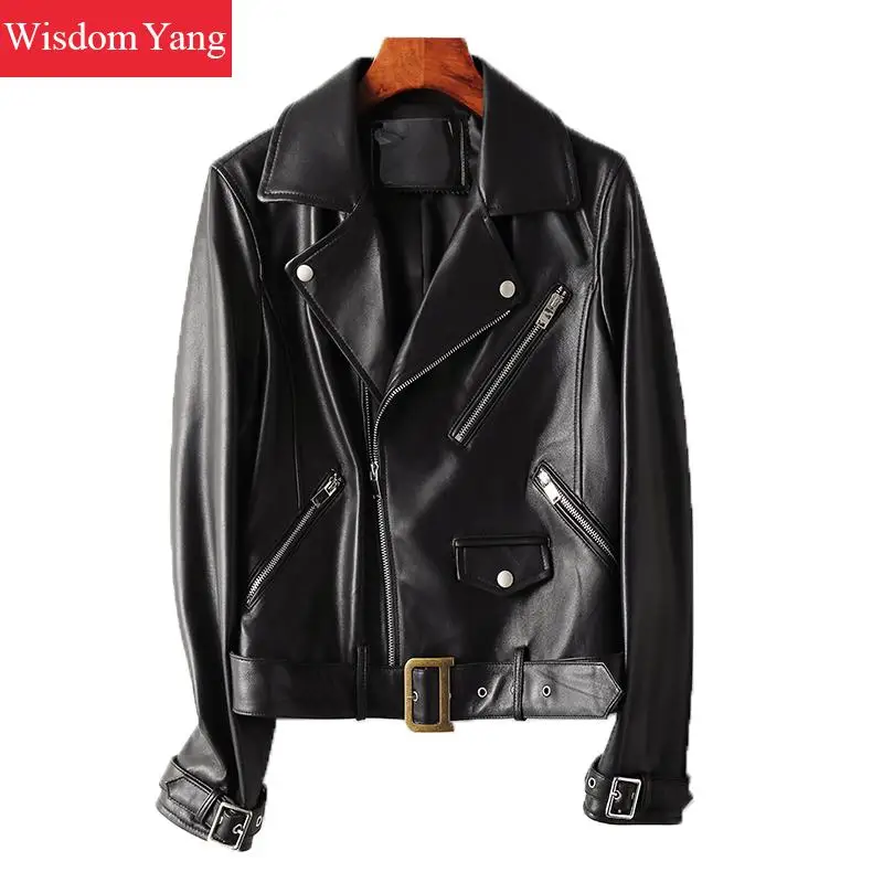 

Autumn Black Sheepskin Genuine Leather Biker Jackets Coat Womens Outerwear Overcoat Bomber Jacket Winter Coats Korean Clothes