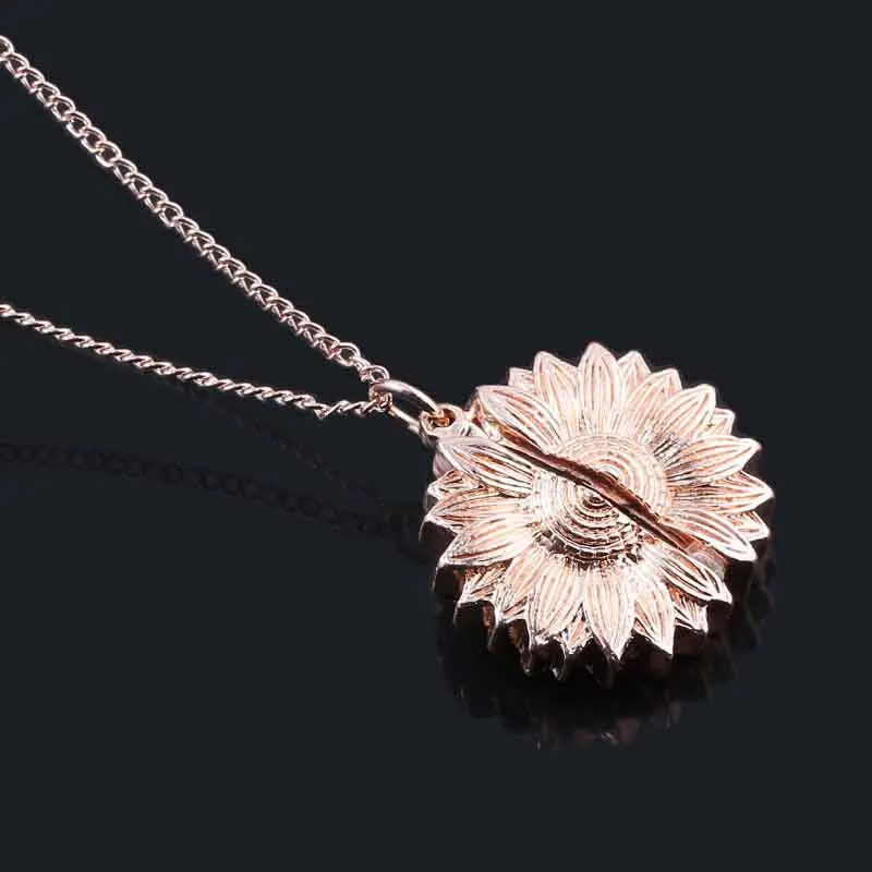 Rose Gold Винтаж Boho Подсолнечник, подвеска, Ожерелье Премиум Двусторонняя открыть лазерной гравировки букв Lover Цепочки и ожерелья s для Для женщин девочек Модные украшения - Окраска металла: Rose Gold