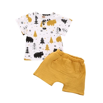 

Pudcoco Fast Shipping 0-4Years Summer Toddler Baby Boy Clothing Short Sleeve Printed T Shirt Top Solid Cotton Pant 2Pcs Outfit