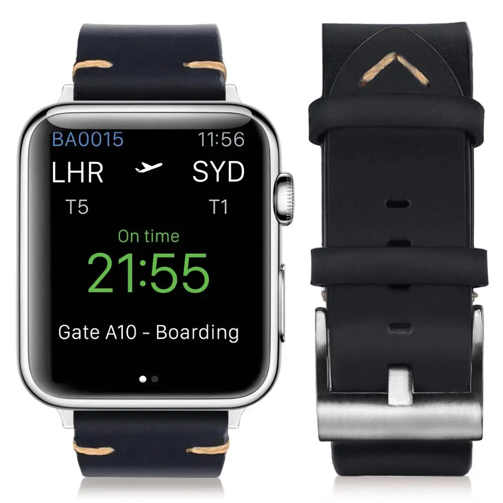 Hemsut наручных часов Apple watch, версии 5 4, 42 мм, 38 мм, версия, рисунок «Имбирный пряник», натуральная кожа ремешок для наручных часов iwatch, Версия 44 мм 40 мм, версия 3, 2, 1 браслет - Цвет ремешка: Синий