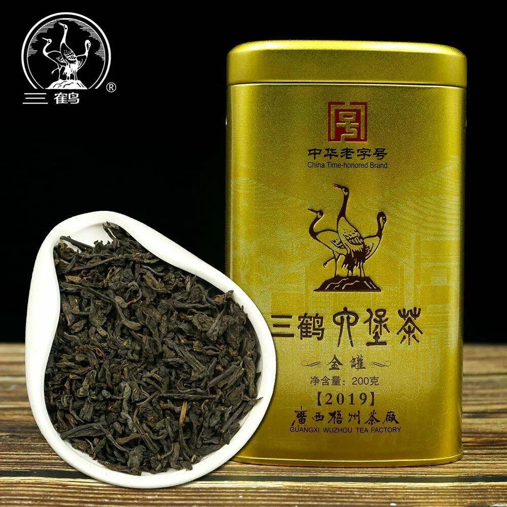 Три крана Sanhe 2019 Liu Pao чай свободный Темный лист Guangxi Wuzhou Liupao коробка Teas Hei Cha Золотая