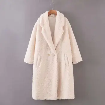 

HCBLESS 2019 autumn and winter women's double row two buckle loose lamb fur coat women's long wool coat
