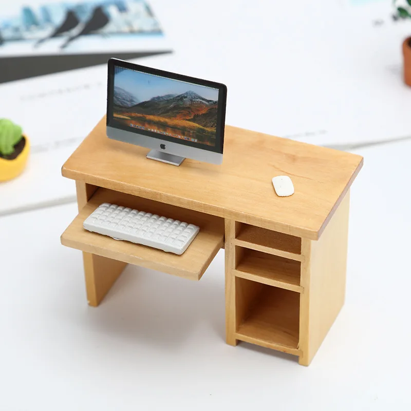 1:12 miniatur Puppenhaus Zubehör Holz Computer Schreibtisch mit Maus und 