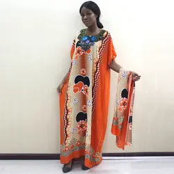 2019 африканские Дашики модный дизайн Аппликации оранжевый 100% хлопок платья для женщин