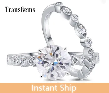 

TransGems Sterling Solid S925 Center 1.5ct 7.5mm GH Color Moissanite Engagement Ring With Accents Bridal Sets For Women Ring Set