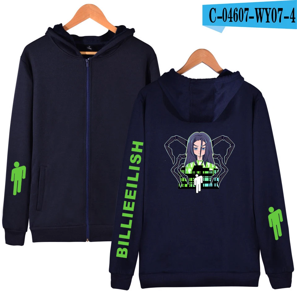 Billie Eilish толстовка на молнии уличная толстовка мужская/wo Мужская Billie Eilish толстовки хип-хоп зимние негабаритные толстовки Прямая поставка - Цвет: navy