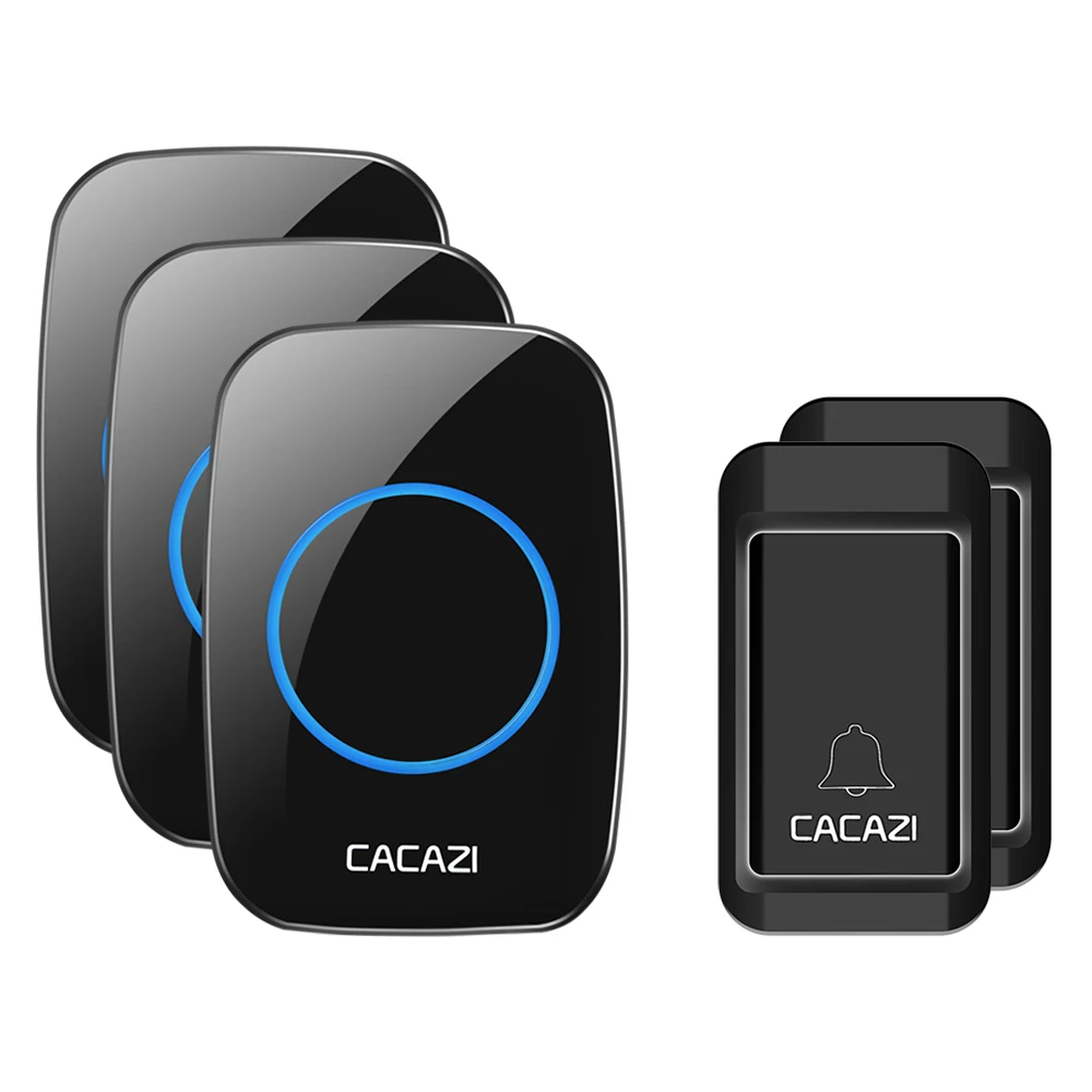 2 button 3 receiver Беспроводной дверной звонок CACAZI с автономным питанием, без батареек, водонепроницаемая кнопка, дистанционный светодиодный светильник на 120 м, Домашний Беспроводной звонок с европейской вилкой, 38 колокольчиков - Цвет: 2 button 3 receiver