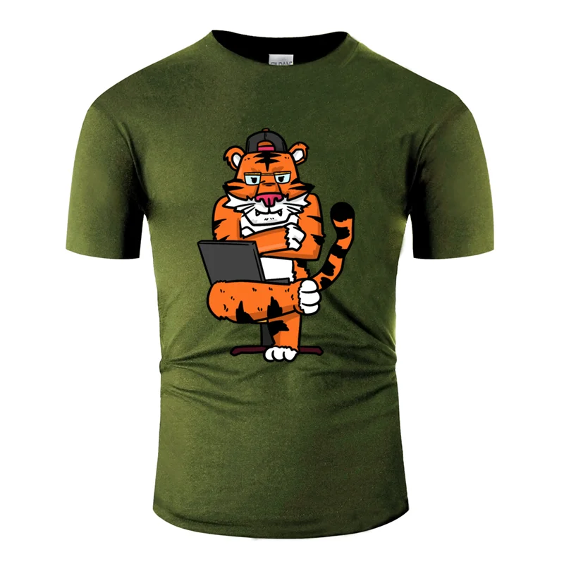 Стиль, базовая футболка hacker tiger, Мужская одежда, оригинальная Мужская футболка, хлопок, комикс, хип-хоп
