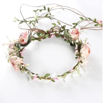 

2019 Bohemian Wreath Hair Band Flower Crown Women Rattan Simulation Flower Headband Wrist Headwear Hair Accessories