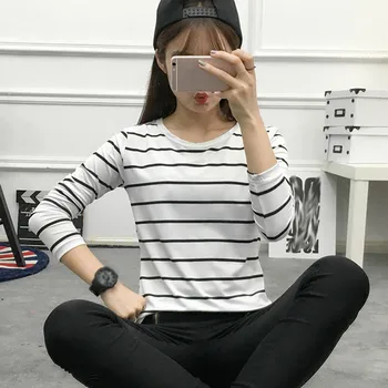 

blouse women Korean Version Loose Stripe Long Sleeve O-Neck Bottoming Shirt Casual Tops vintage ropa mujer рубашка женская кофта