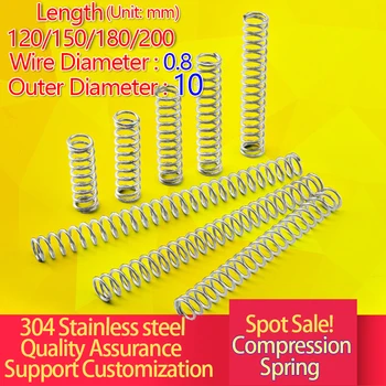 

304 Compression Spring Stainless Steel Compression Spring Length 120/150/180/200 Long Spring Y Spring Wire diameter:0.8mmOD:10mm