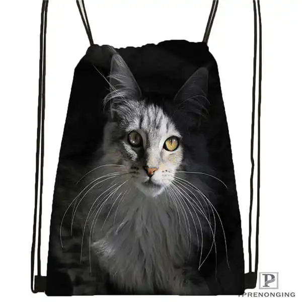 Drawstring Backpack Индивидуальная походная сумка на шнурке с изображением лунного кота, милый рюкзак для детей(черная спинка), 31x40 см#180612-03-1 - Цвет: Drawstring Backpack