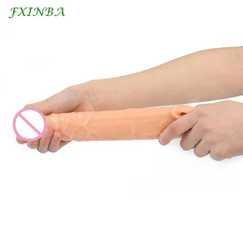 FXINBA 21cm Realistic Penis Sleeve Extender Large Reusable Penis Condom Delay Silicone Extension Sex Toy for Men Cock Enlarger 6