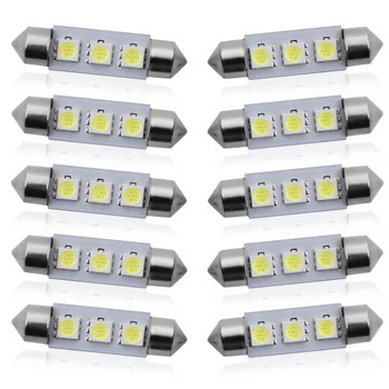 

10 Pcs Car Led 31mm 36mm 39mm 41mm 12V C5W Cool White 3 SMD LED Festoon Interior Ceiling Light Lamp Bulb for Carng Car-Styling