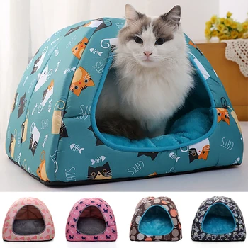 Warm Cat Bed Small Dogs Kittens House Pet Basket Cushion Cat Sleeping Pillow Mat Tent Puppy Lounger Soft Nest Cave Cats Beds 1