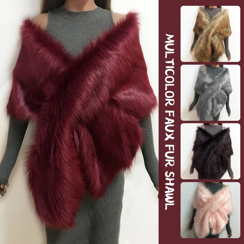 145cm faux fur coat high quality winter wedding shawl bride wrap bridal bolero special occasion accessory shrug Women Fancy Bridal Wedding Shawl Cape Elegant Winter Warm Faux Fur Long Shawl Stole Wrap Scarf For Evening Party Decor Accessory